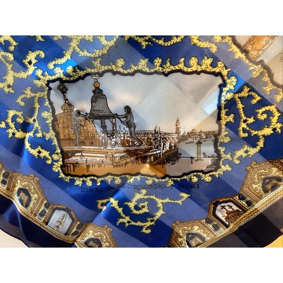 Italy landmarks scarf 40x40” blue/gold - Picture 5 of 11